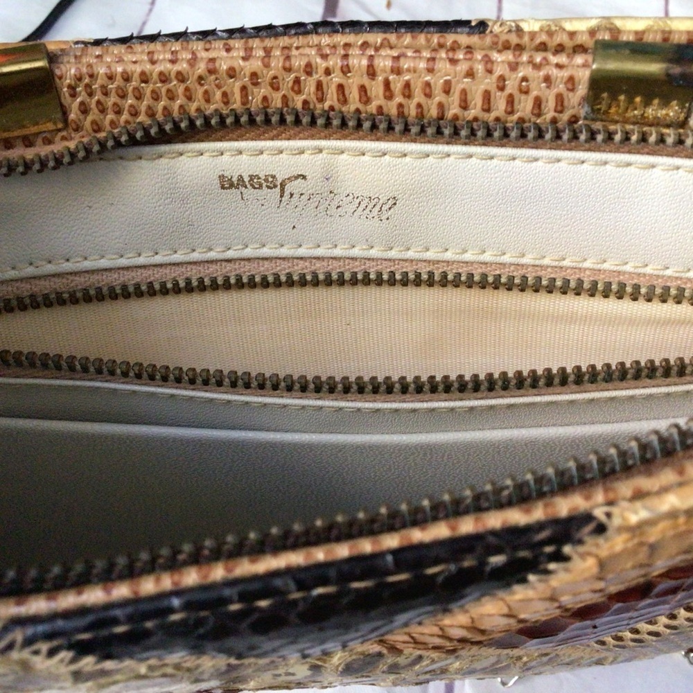 Vintage Retro Bass Supreme Multicolor Patchwork Leather Shoulder Bag Gold Tone - Picture 7 of 14